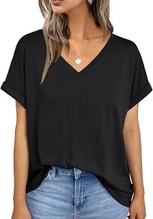 Womens Short Sleeve T Shirts Loose Casual Basic V Neck Summer Tops