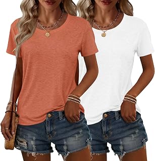 KILISU 2枚 レディース 半袖 Tシャツ クルーネック 無地 ソフト ベーシック Tシャツ カジュアル ルーズフィット 軽量 サマートップス 服 2026