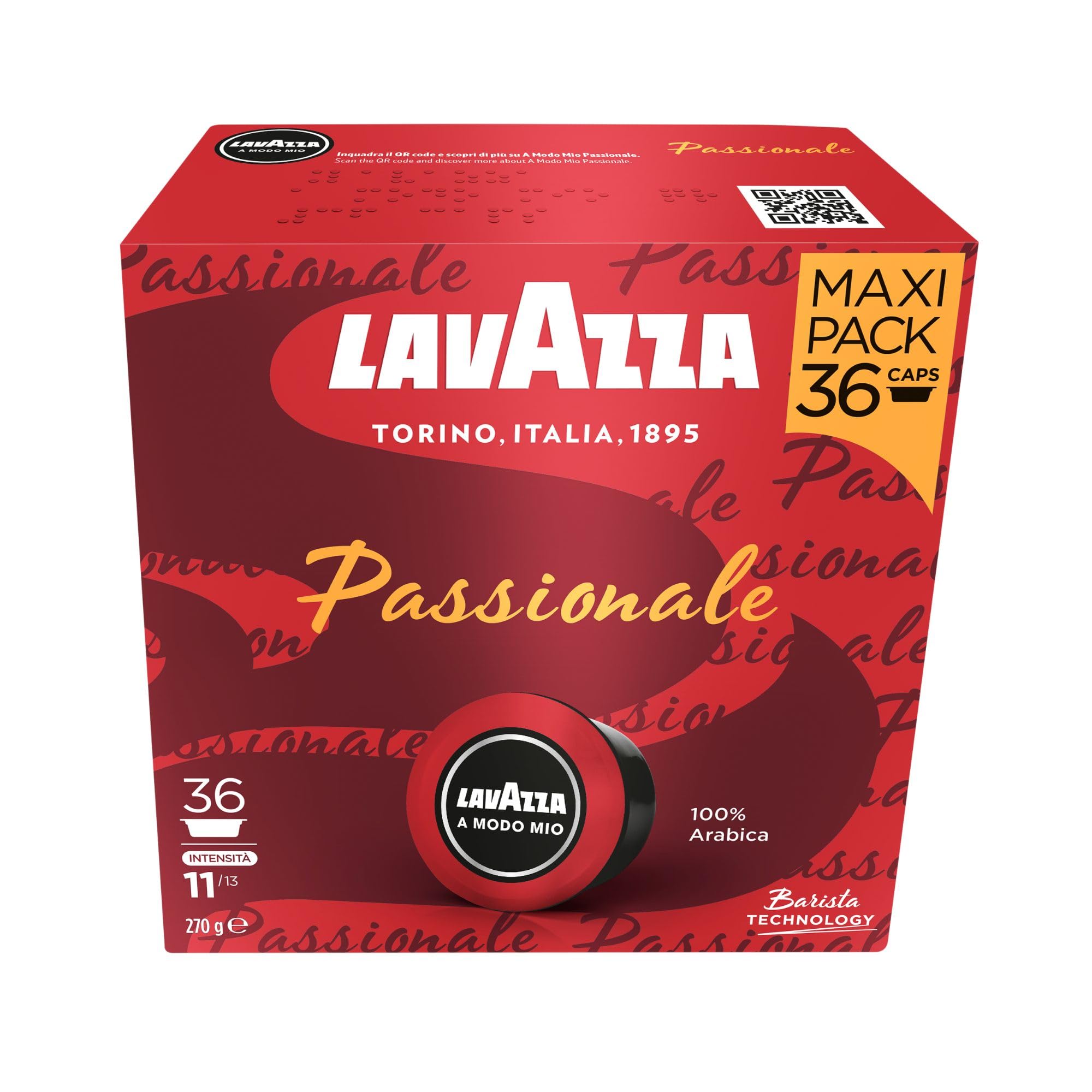Lavazza, A Modo Mio Espresso Passionale, 36 Coffee Pods | Intensity 11/13, with 