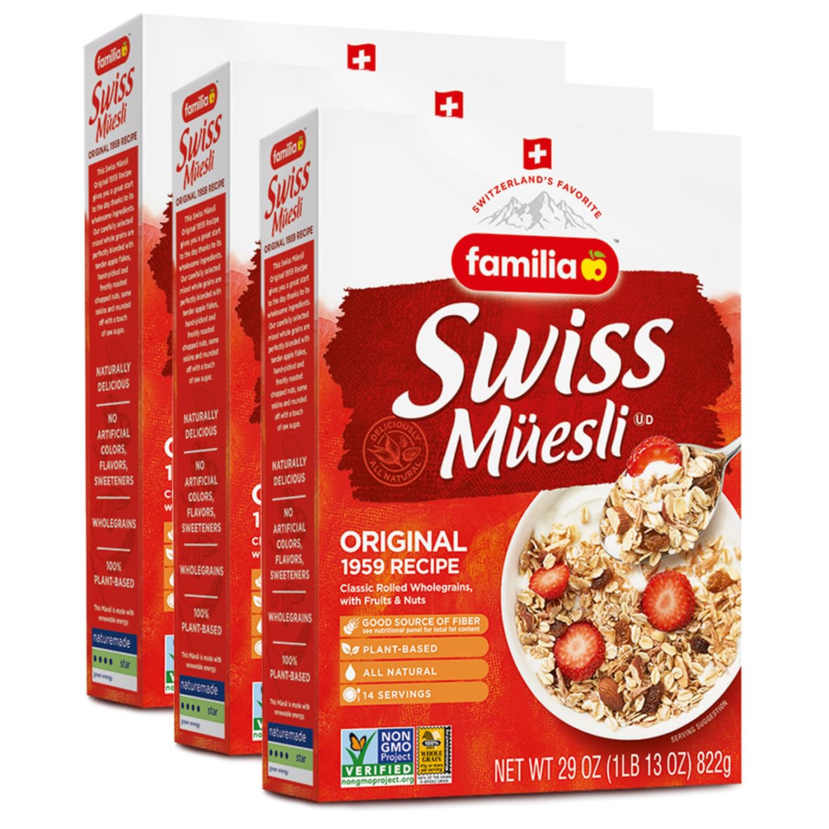 Familia Swiss Muesli Cereal, Original Recipe with Fruit and Nuts - Enjoy Hot, Co