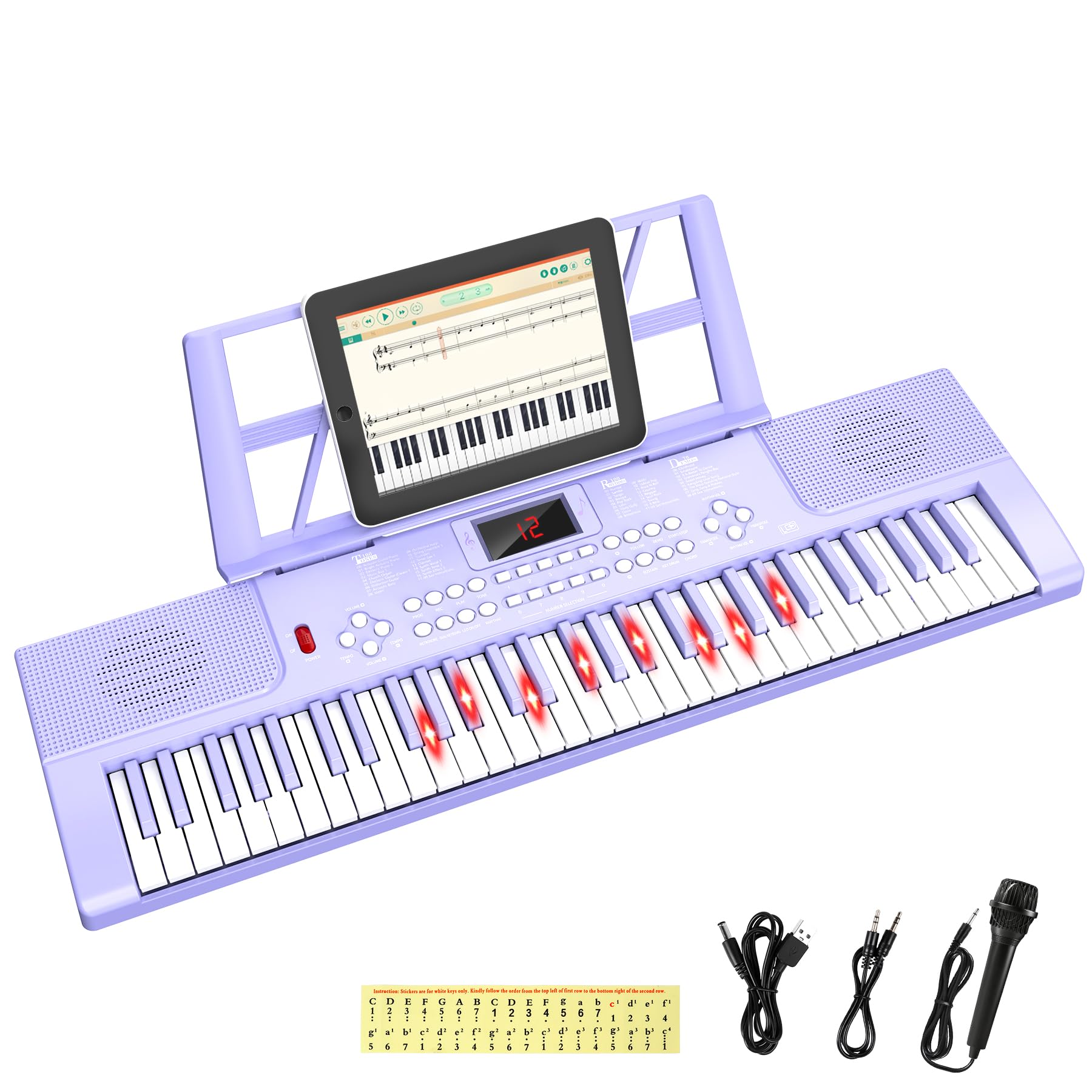 61 Key Keyboard Piano, Kids Piano with Mic, Stand & Piano Note Stickers | Portab