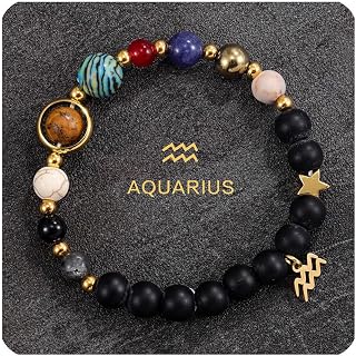 Pulseras del zodiaco para mujer, 12 constelaciones, cuentas de piedra de cristal, pulsera de cumpleaños, regalo de joyería del zodiaco