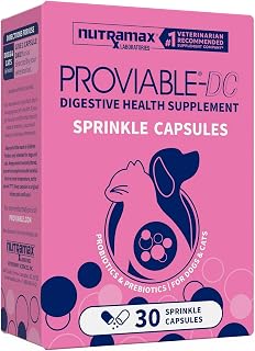 Nutramax Proviable Probiotics for Dogs & Cats, Sprinkle Capsules, 30ct | Probiotics for Cats and Dogs, Plus Prebiotics, Daily Gut Health Support Supplement, Multiple Strains, Sprinkle on Food