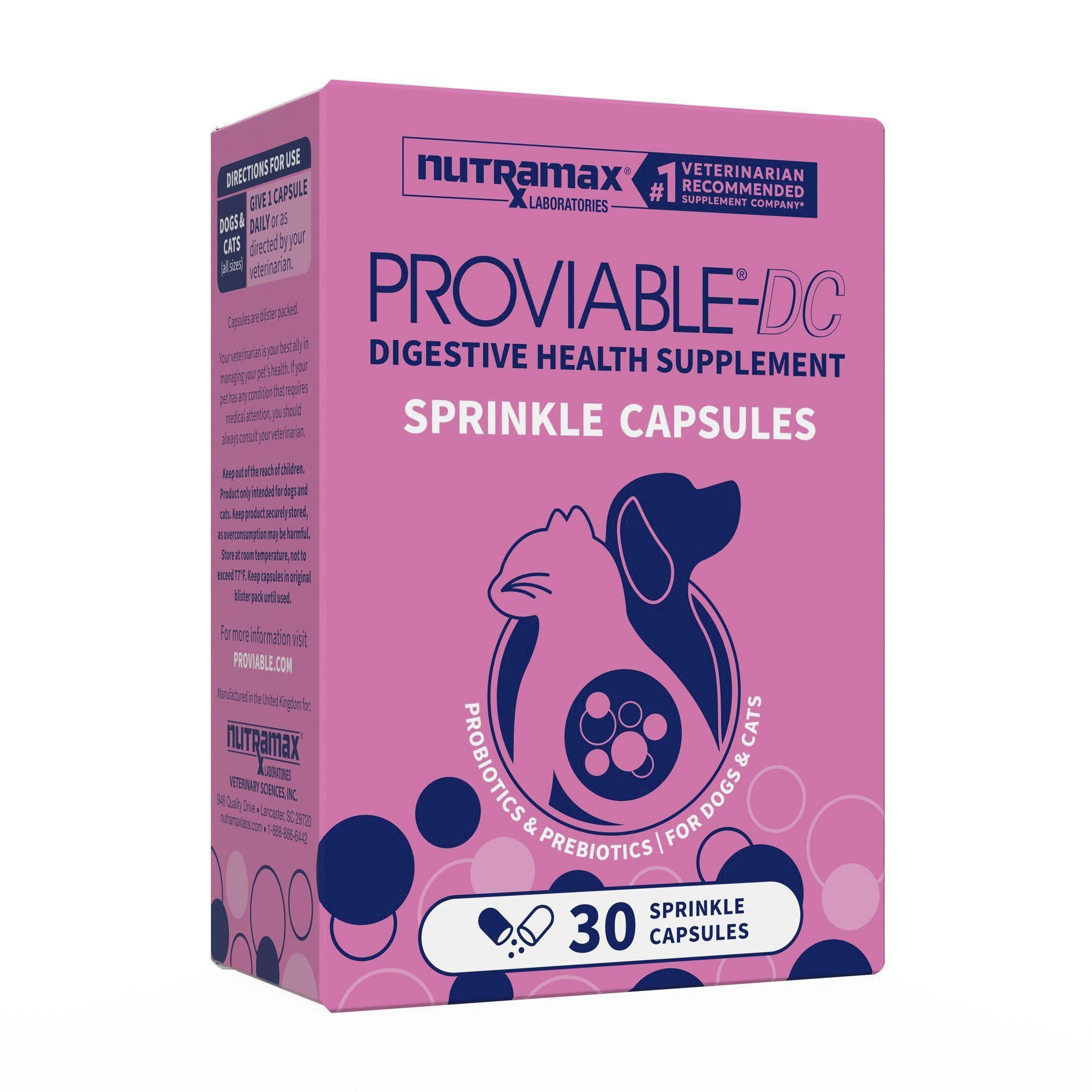 Nutramax Proviable Probiotics for Dogs & Cats, Sprinkle Capsules, 30ct | Probiot