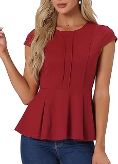 Allegra K Work Blouse for Women Peplum Cap Sleeve Business Casual Tops