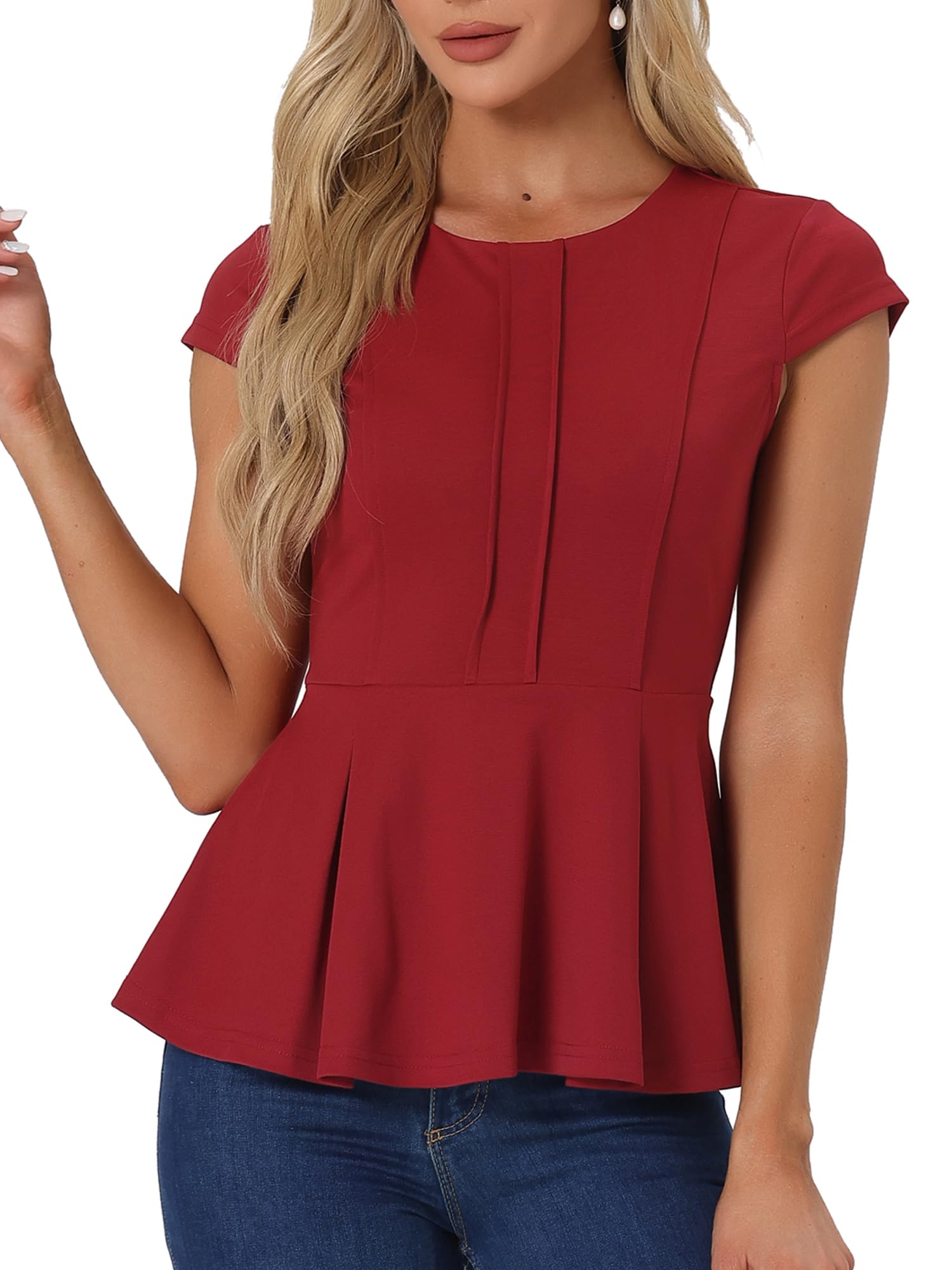 Allegra K Work Blouse for Women Peplum Cap Sleeve Business Casual Tops