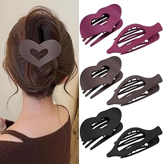 6 Pieces French Flat Hair Clips for Women, 2 Styles French Concord for Women Girls, Large Curved Hair Clips for Thick and Thin Hair, Strong Hold with Duck Visor (Matte(Neutral Colors))