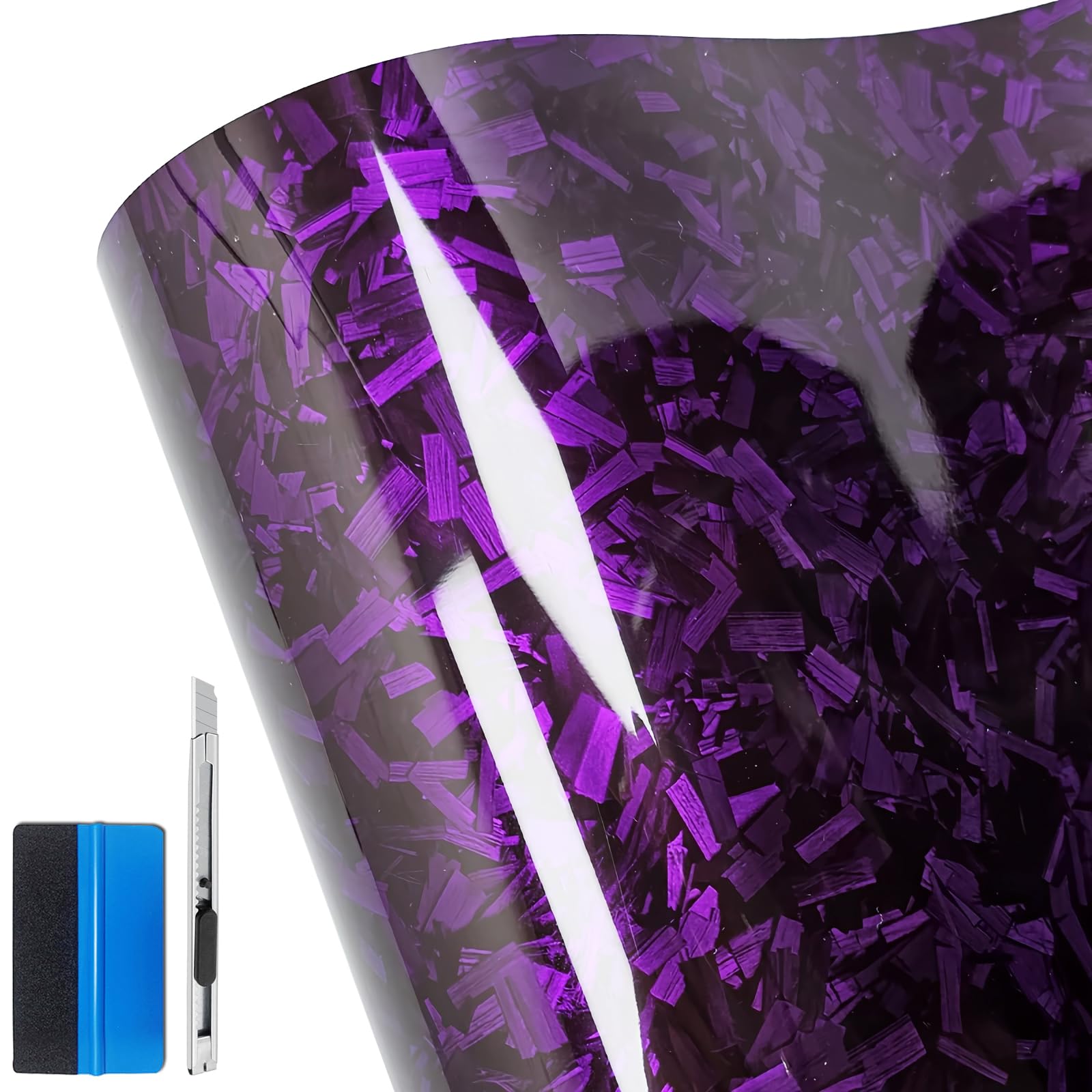 LZLRUN Gloss Purple Forged Carbon Fiber Car Vinyl Wrap Film 1ft x 10ft | Gloss f