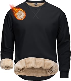 MAGCOMSEN Felpa girocollo da uomo foderata in pile Sherpa casual pullover a maniche lunghe caldo cotone pesante felpa-camicie