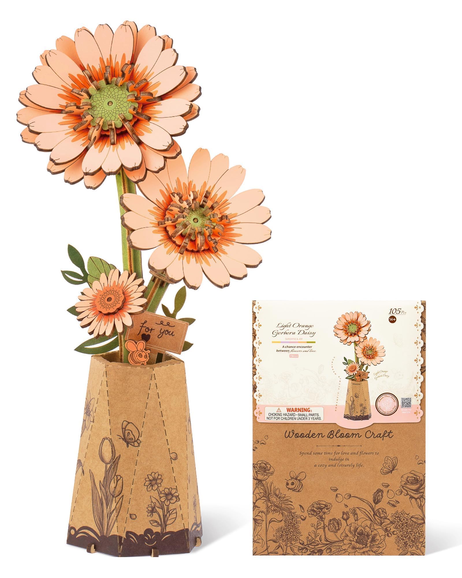 Wowood 3D Flower Wooden Puzzles for Adults-Gerbera Daisy, DIY Wooden Flowers Mod