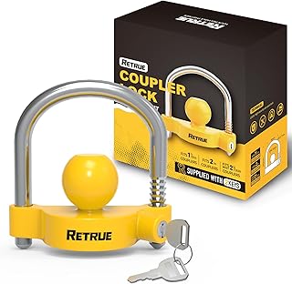 RETRUE Universal Trailer Coupler Lock, Adjustable Hitch Lock, Bright Yellow | Fit 1-7/8 Inch, 2 Inch, 2-5/16 Inch Coupler, Heavy-Duty Anti-Theft Tongue Ball Lock, Weather-Resistant, For RV, Boat, Truck