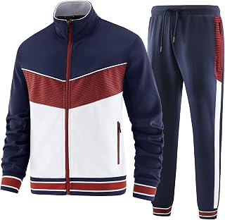 W JIANWANG Men's Tracksuit and Jogging Suit – Sports Suit for Men with Long Sleeve Zip Fitness Sports Trousers