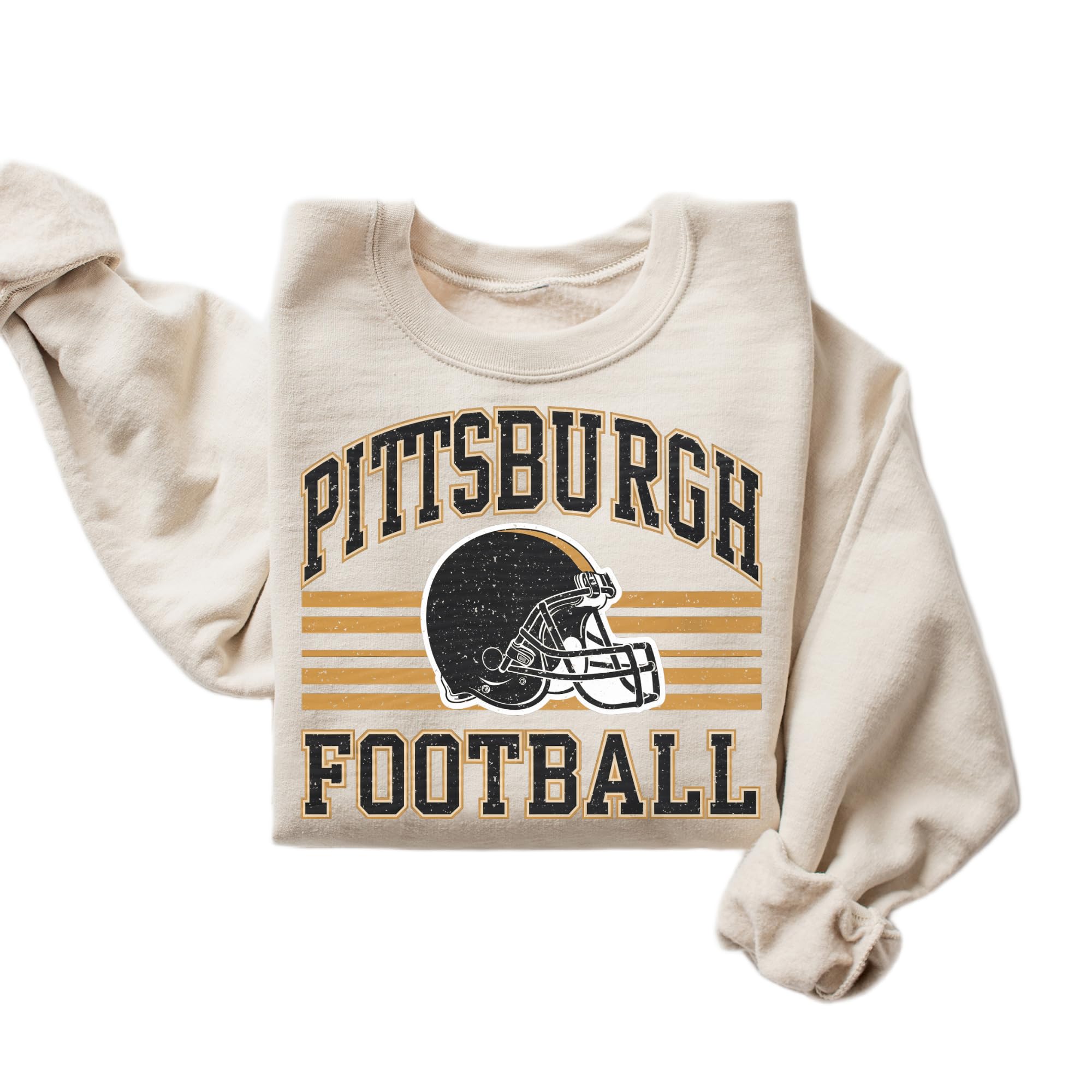 Distressed Pittsburgh Football Retro Crewneck Sweatshirt – Vintage College Sport
