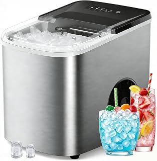 38lbs Per Day Countertop Ice Maker, 9 Ice Cubes in 3.5 Minutes, Self-Cleaning Portable Ice Machine with 2 Bullet Sizes for Kitchen, Camping, RV, and Party