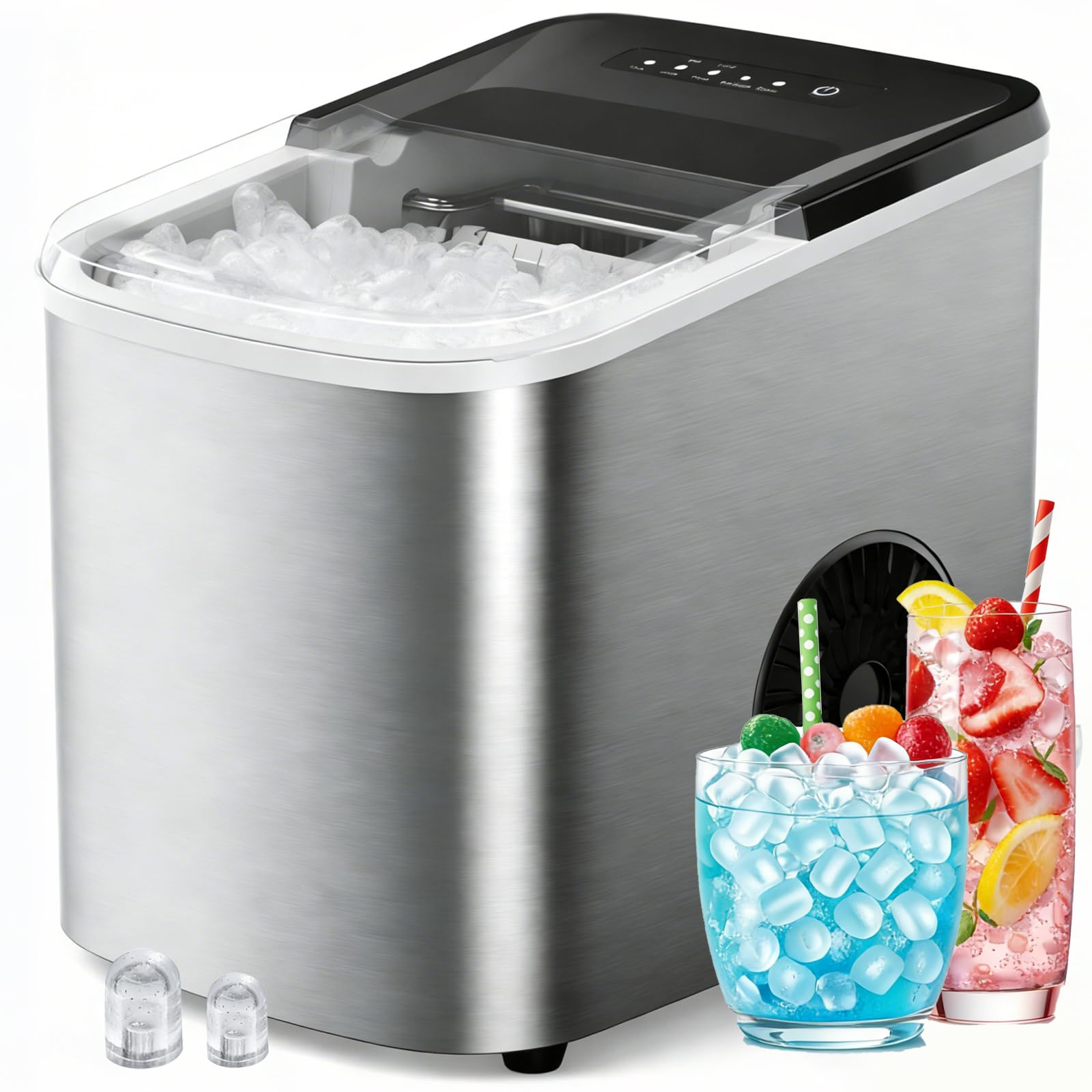 38lbs Per Day Countertop Ice Maker, 9 Ice Cubes in 3.5 Minutes, Self-Cleaning Po