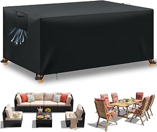 WUAYAMI Garden Furniture Cover Waterproof Windproof Anti UV Heavy Duty 420D Oxford Fabric for Group of Seats Garden Tables Patio Furniture Black 242x162