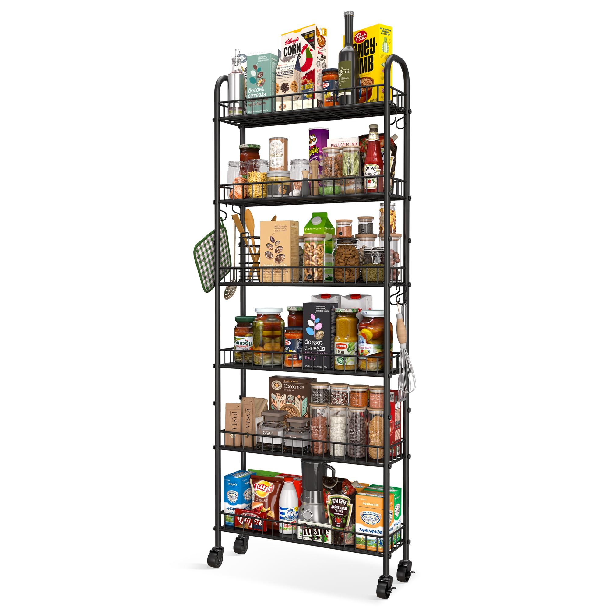 Slim Rolling Storage Cart with Wheels, Metal 6 Tier Mobile Shelving Unit Organiz