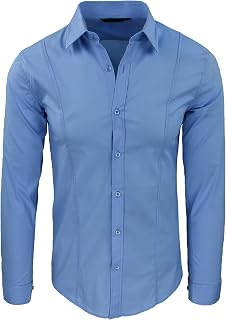 Evoga Men's Slim Fit Elegant Casual Stretch Formal Shirt in Cotton Stretch Elastic
