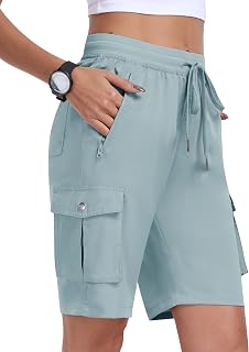 MoFiz Women's Cargo Trekking Shorts Summer Bermuda Shorts Elastic Waist Lightweight Hiking Shorts Sports Jogging Casual Outdoor with 6 Pockets