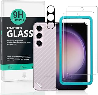Ibywind Compatible Samsung Galaxy S24 5G Glass Film, 2 Piece Protective Film with Guide Frame, Lens Cover (1), Back Sheet (1), Scratch Resistant Shockproof Hardness, 9H Tempered Glass Film [Smooth Touch] [Bubble Free] [Fingerprint Identification Supported] Ultra Easy Application
