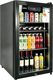 E-Yards 1.7 Cu.ft Beverage Refrigerator Cooler, 68 Can Mini Fridge Glass Door with Adjustable Shelves, Digital Temperature Display, Freestanding Small Drink Fridge for Home, Office or Bar(Black)