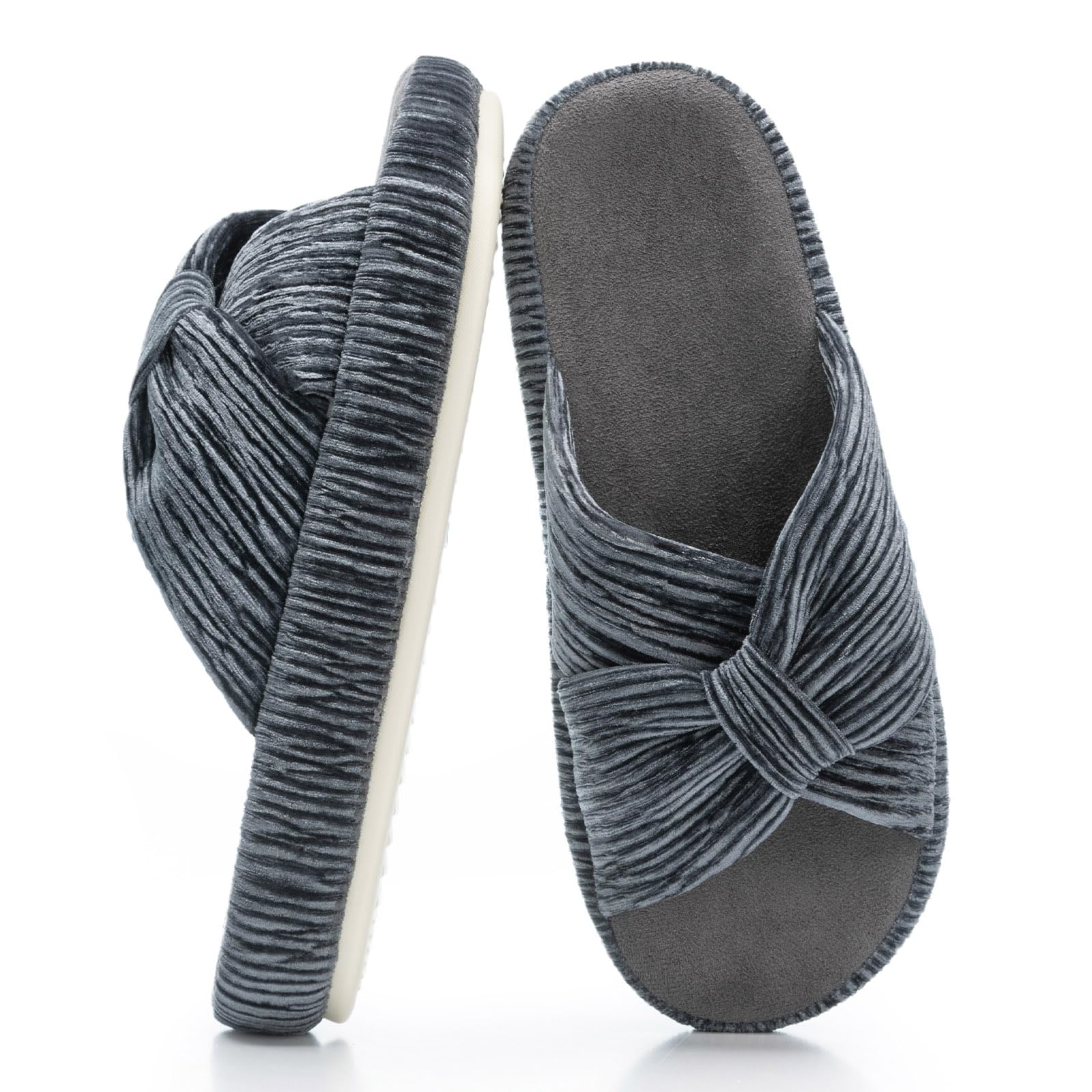 Chantomoo Slippers for Women Memory Foam House Bedroom Cord Bow Crossbands Slide