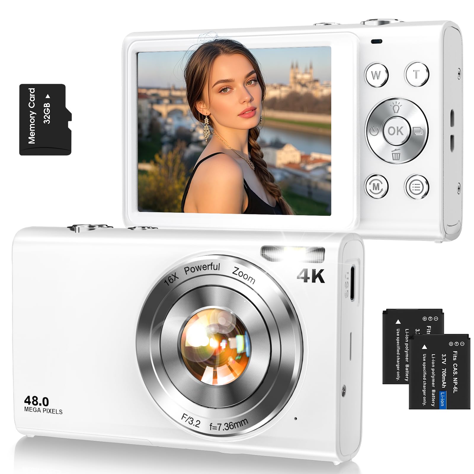 Digital Camera,Autofocus 4K 48MP Vlogging Camera for Photography,32GB Card | Por