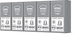 by Amazon - Intenso, Dark Roast, Nespresso Compatible, 100 Count - 5 Packs of 20, Rainforest Alliance Certified