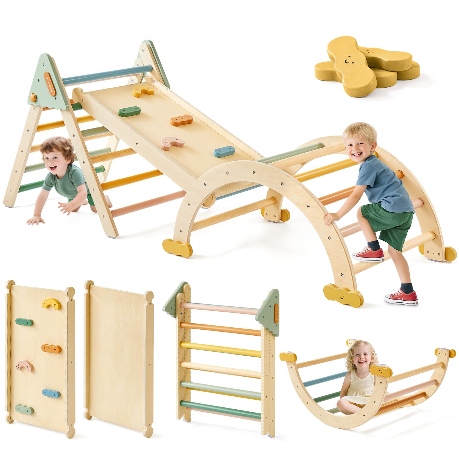 Tiny Land Pikler Triangle Set,7-in-1 Foldable Montessori Climbing Toys | Indoor 