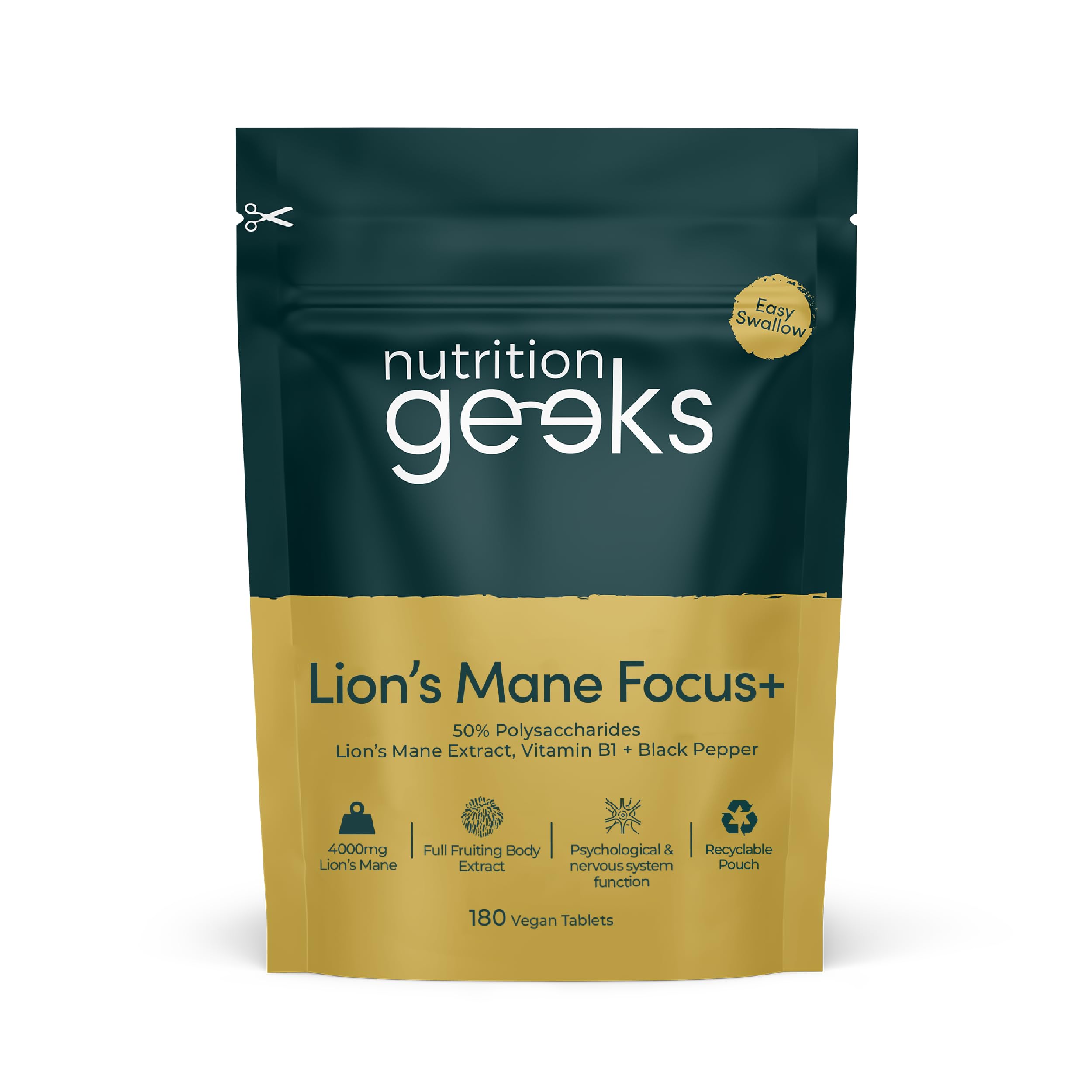 Lions Mane Supplement 4000mg with Vitamin B1 & Black Pepper, 180 Vegan Tablets -