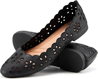 FRACORA Womens PU Leather Ballet Flats Slip On Comfortable Round Toe Ballet Flats with Breathable Eyelets