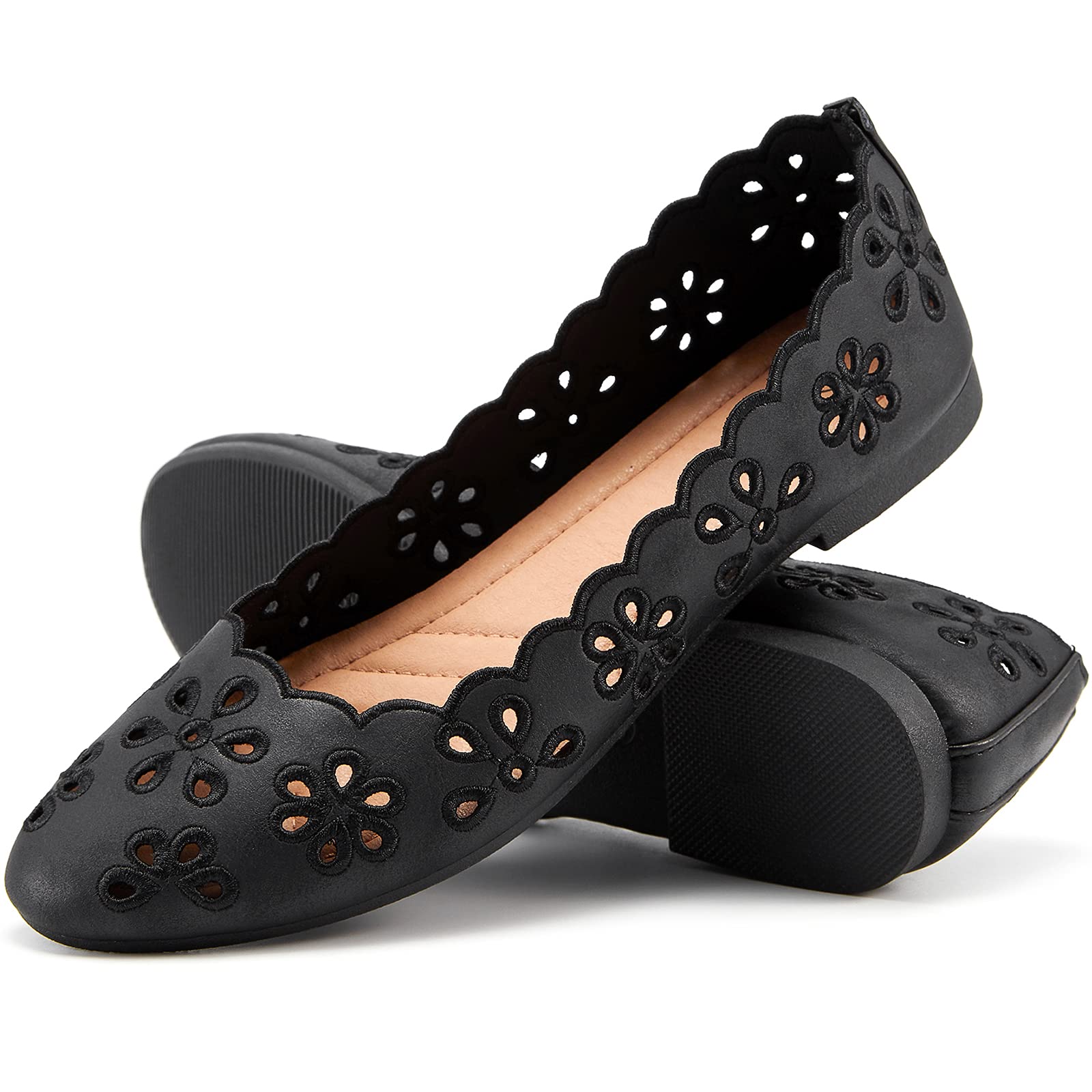 FRACORA Womens PU Leather Ballet Flats Slip On Comfortable Round Toe Ballet Flat