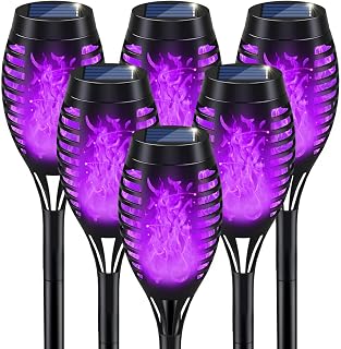 Halloween Decorations Outdoor Flickering Flame Purple Halloween Solar Light | Solar Torch Lights for Halloween Yard Decorations, Waterproof Outdoor Halloween Lights for Garden Pathway Halloween Decor