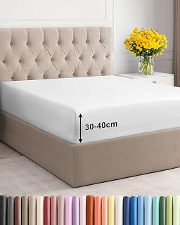 King Fitted Bed Sheet – Extra Deep Pocket – Fits Mattress up to 40cm (16") – Soft Brushed Microfiber – OEKO-TEX Certified – Shrinkage and Fade Resistant – Bottom Sheet, White Colour, 150 x 200cm