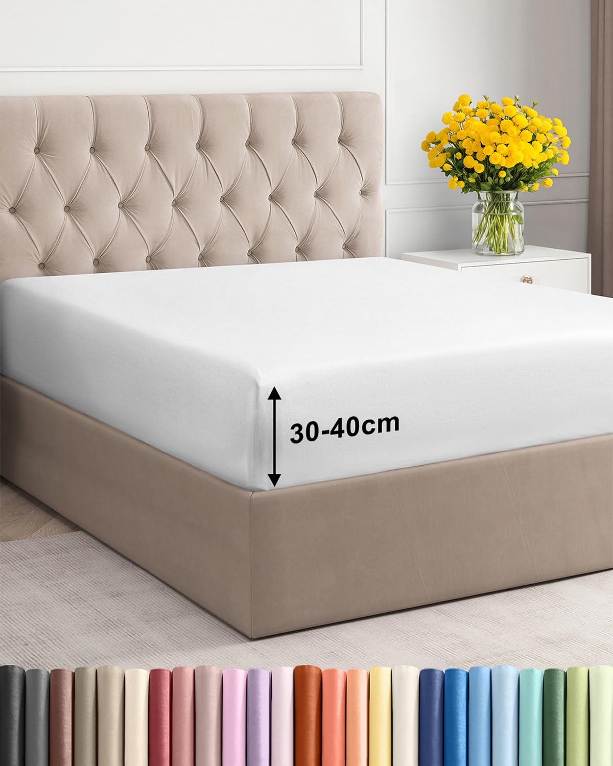 King Fitted Bed Sheet – Extra Deep Pocket – Fits Mattress up to 40cm (16") – Sof