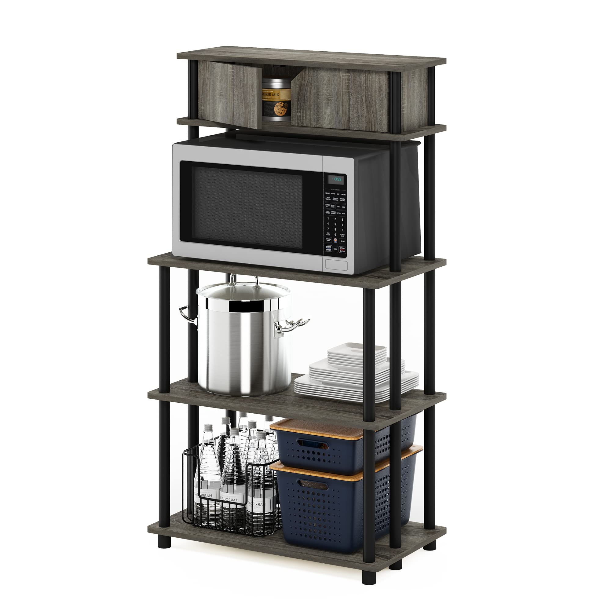 Furinno Turn-N-Tube Toolless Storage Shelf with Top Cabinet, French Oak Grey/Bla