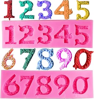 Number Molds, AIMEIKI 2 Pack 3D Silicone Number 0-9 Embossed Fondant Chocolate Baking Molds for Decorating Birthday Cake Candy Chocolate DIY Craft Projects