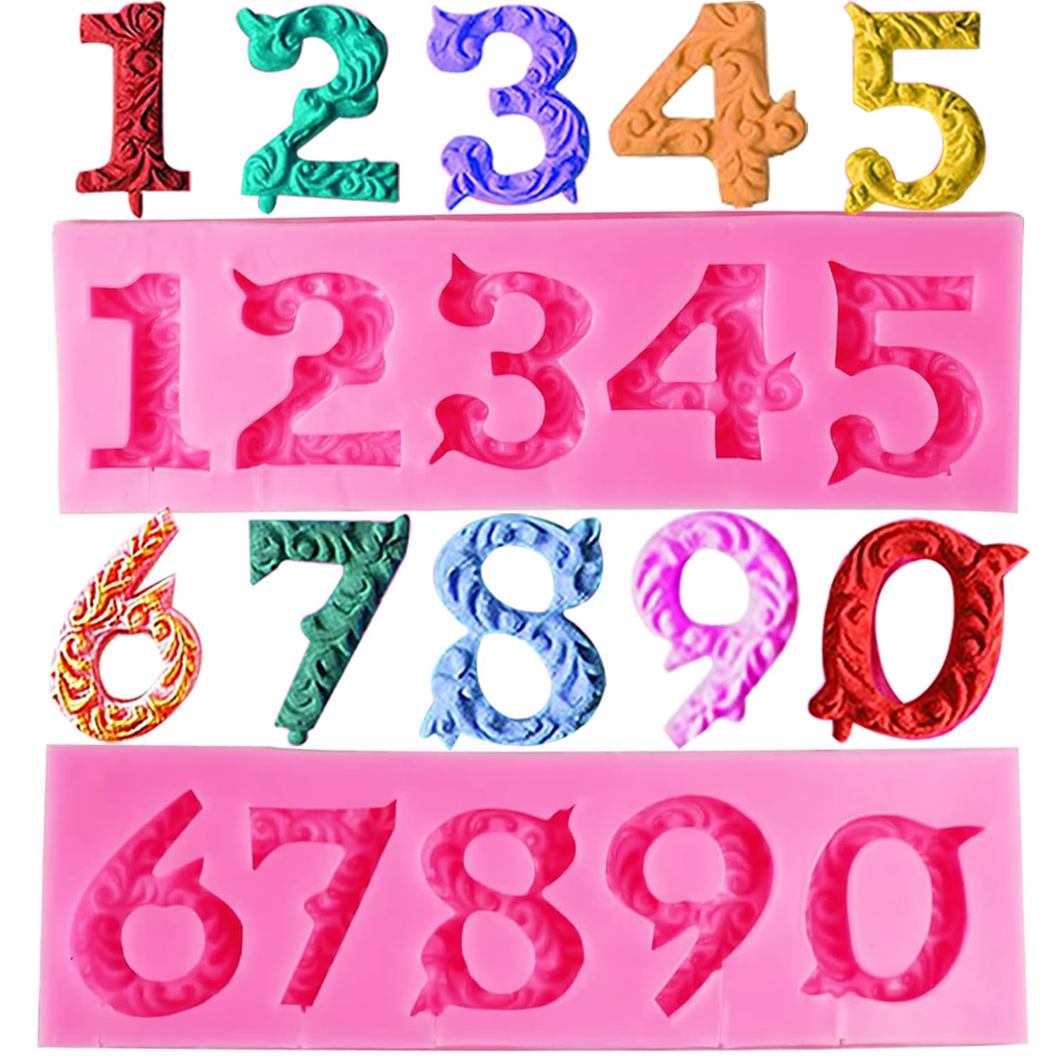 Number Molds, AIMEIKI 2 Pack 3D Silicone Number 0-9 Embossed Fondant Chocolate B