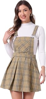 Allegra K Women's Plaid Overall Dress Cute Checkered A-Line Bib Pinafore Mini Short Skirts
