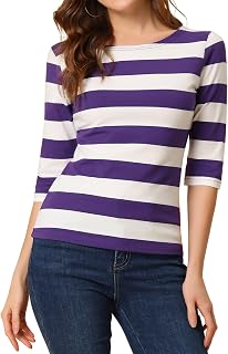 Allegra K Women's Striped Shirt Bodysuit Blouse