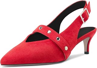 HDEUOLM Women's Stiletto Mid Heel Pointed Toe Sandals Slingback Slip-on Buckle Closure Party Dress Shoes
