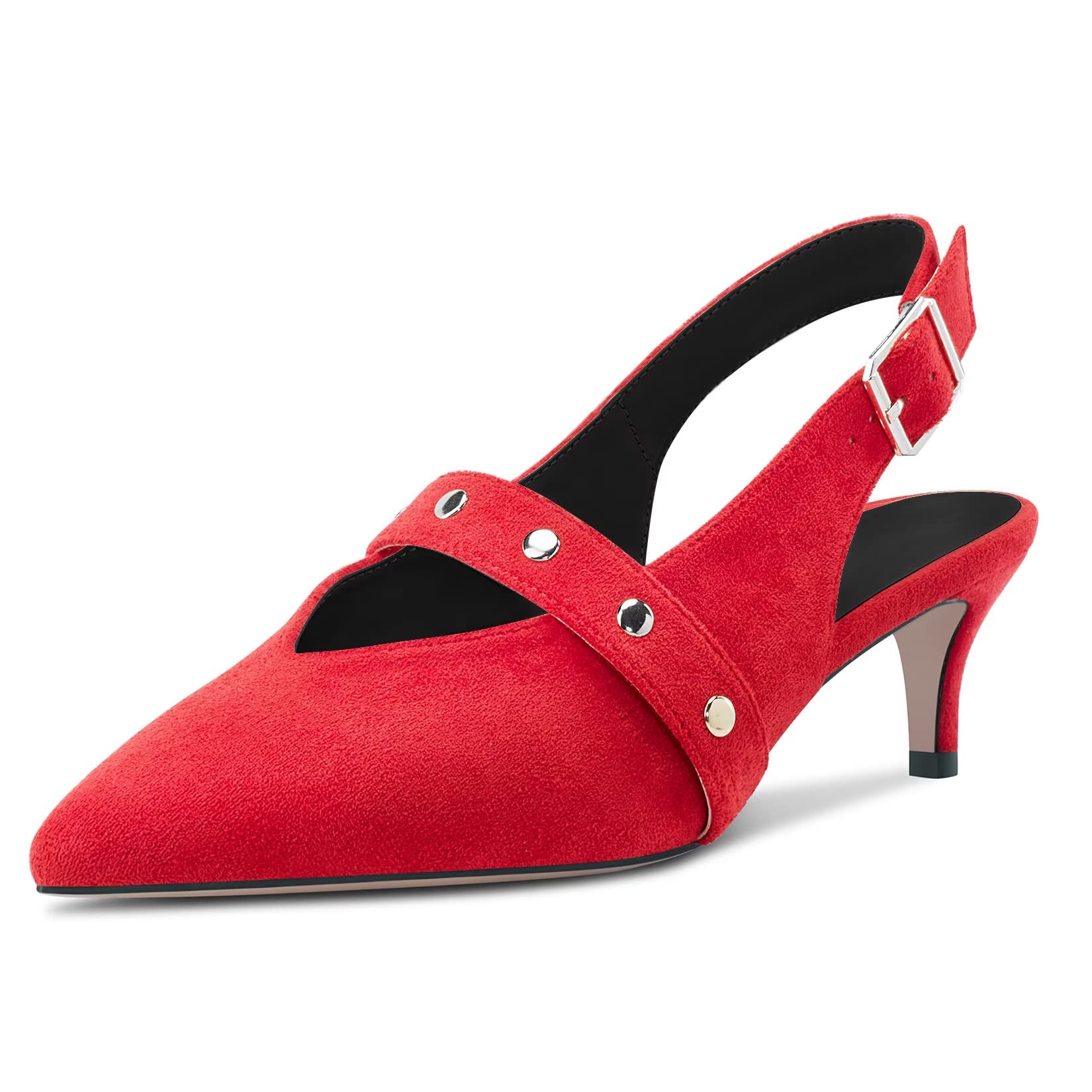 HDEUOLM Women's Stiletto Mid Heel Pointed Toe Sandals Slingback Slip-on Buckle C
