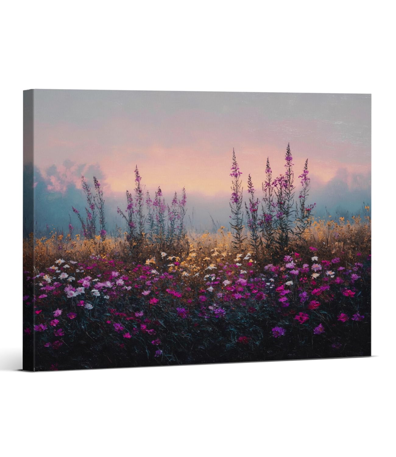 Vintage Purple Floral Wall Art Print - Wildflower Field Canvas Poster Painting -