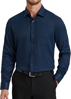 HISDERN mens dress shirts long sleeve button down casual mens contrast inside formal business tuxedo wedding
