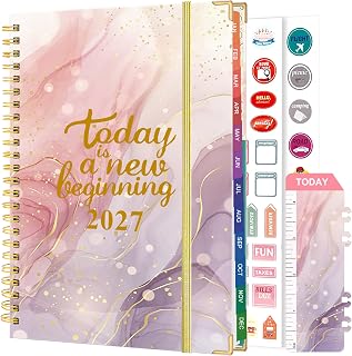 2027 Planner, 2027 Daily Weekly Monthly Planner with Tabs, Jan. 2027-Dec. 2027 Academic Daily Planner Double Wire Spiral Bound Thick Paper Hardcover Agenda 6.2 x 8.5 Inch (Pink Purple Gilt)