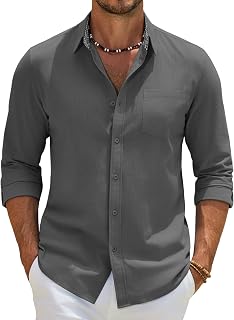 COOFANDY Mens Long Sleeve Shirts 100% Cotton Regular Fit Casual Business Shirt with Pocket Plaid Collar