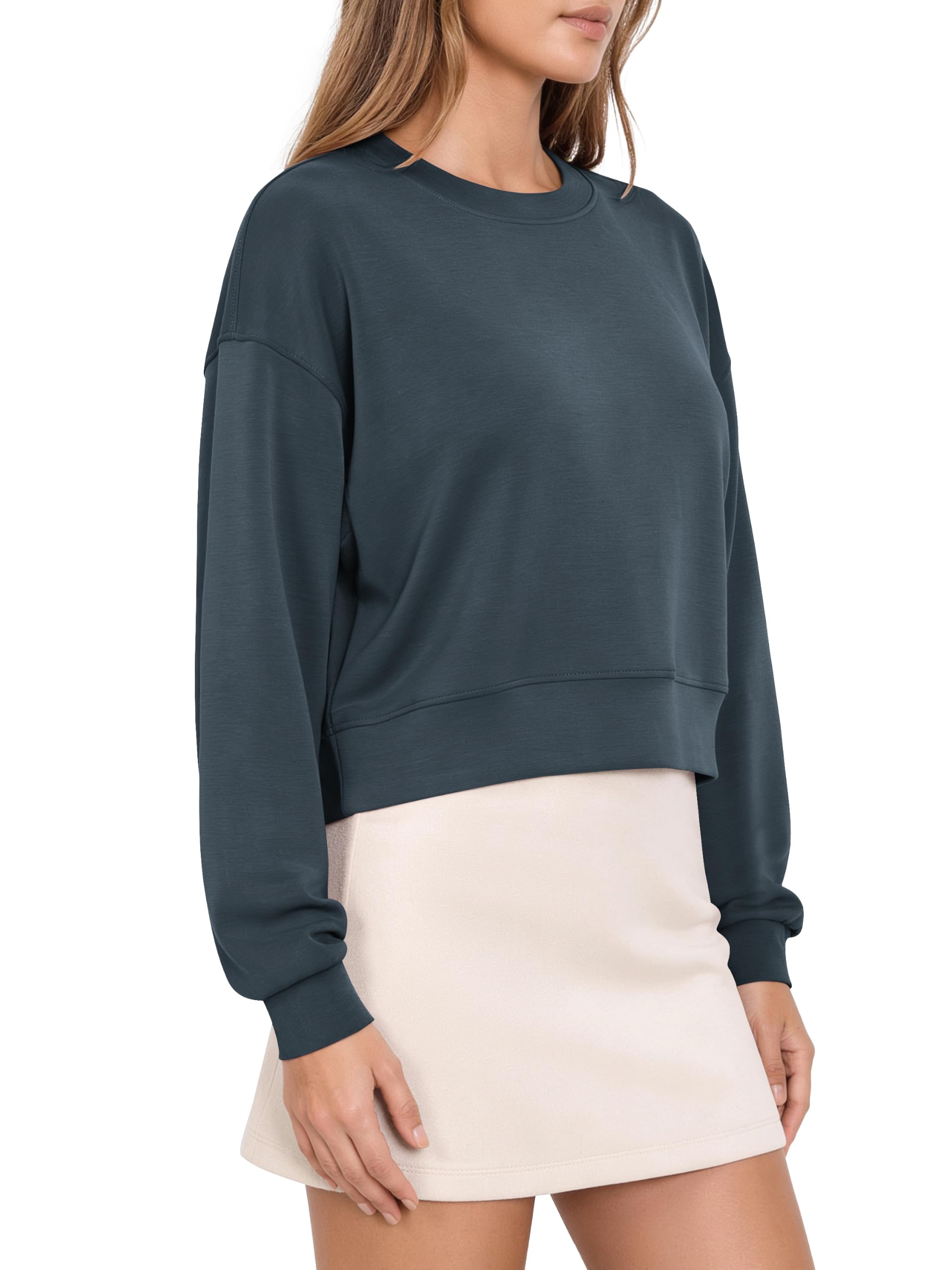 ODODOS Modal Soft Long Sleeve Cropped Sweatshirts for Women Oversized Crew Neck 