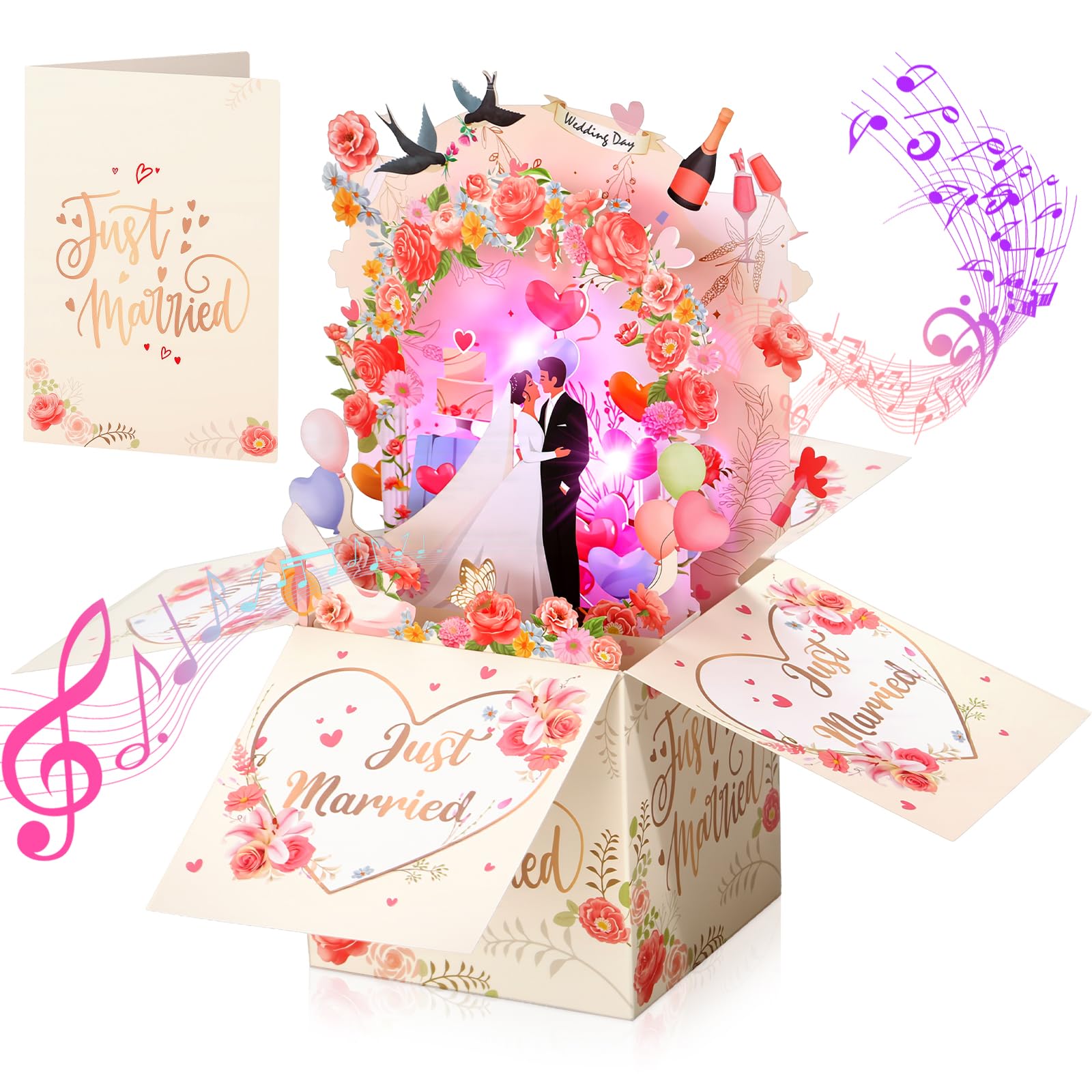 Wedding Card with Music and Light, Just Married 3D Pop Up Wedding Cards