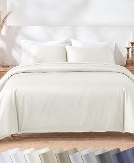 California Design Den 3-Pc Queen Size Duvet Cover Set, 400 Thread Count 100% Cotton Duvet Cover and 2 Pillow Shams, Soft & Breathable Long-Staple Cotton Bedding Set, Button Closure - Ivory (Pale Tone)