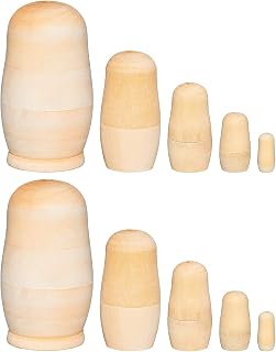 Chalyna 2 Sets Blank Russian Nesting Dolls Unfinished DIY Kit for Kids | Matryoshka Wooden Dolls, Unpainted Set, Christmas Craft, Personalize, Paint Your Own